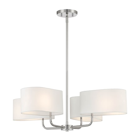 Designers Fountain Midtown 4 Light Modern Polished Nickel with White Fabric Shades Chandelier For Dining Rooms D253M-4CH-PN